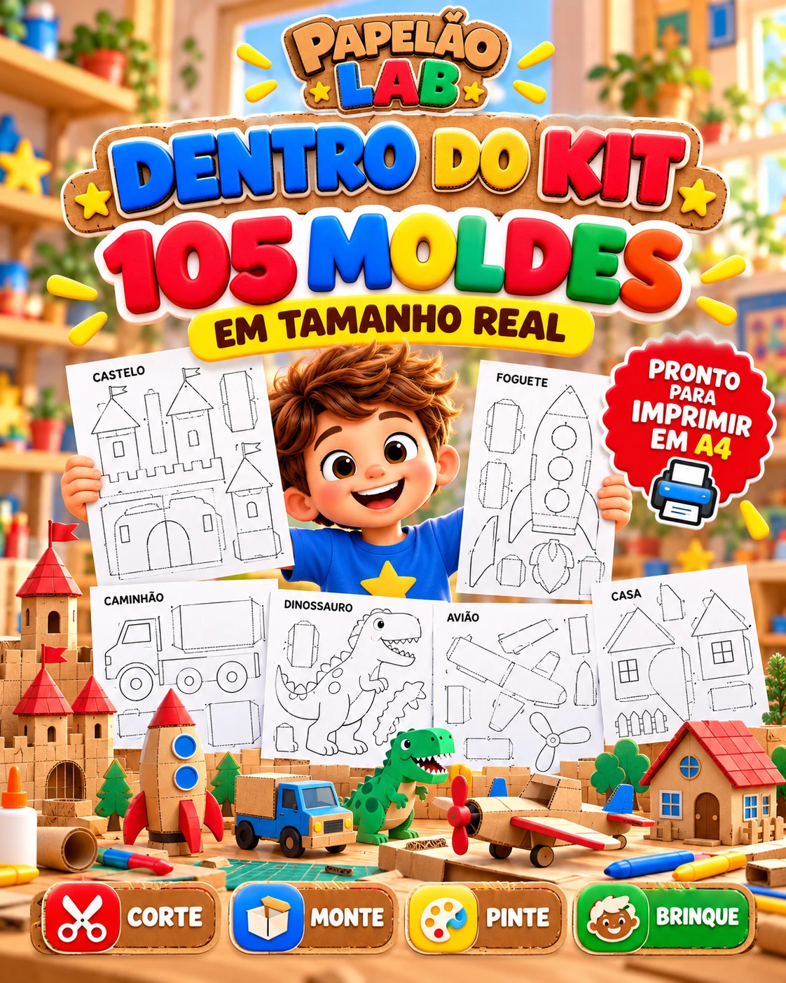Arte ilustrativa dos 105 moldes imprimíveis em tamanho real A4